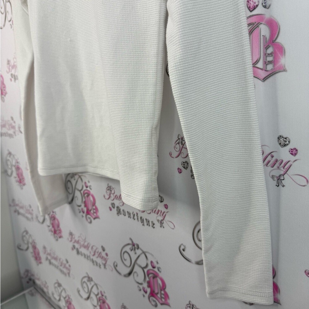 TNA Aritzia shirt waffle knit thermal white comfy Cream Long Sleeve Top - Picture 3 of 13